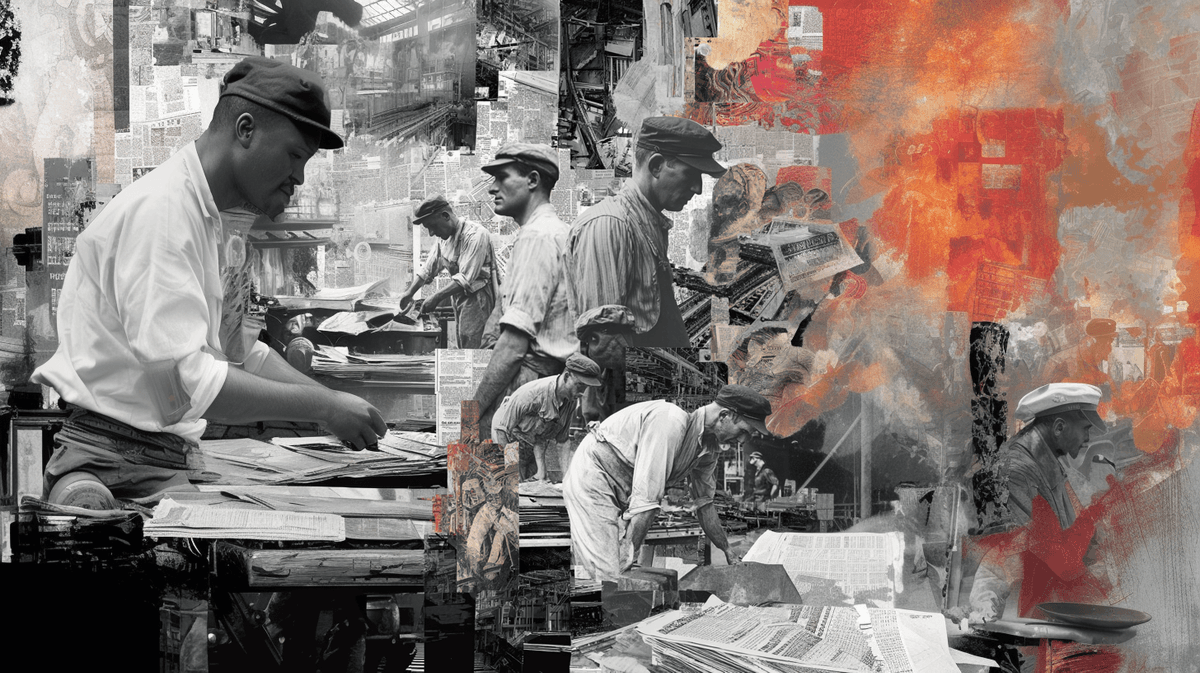 Historic collage of skilled trade workers building America